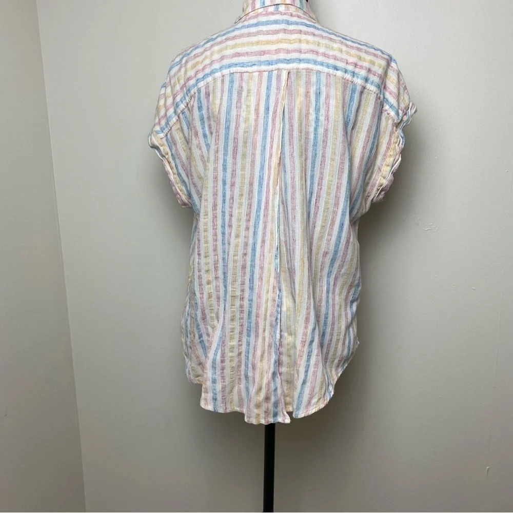 Lucky Brand Split Back Striped Button Front Lightweight Top - Picture 7 of 15